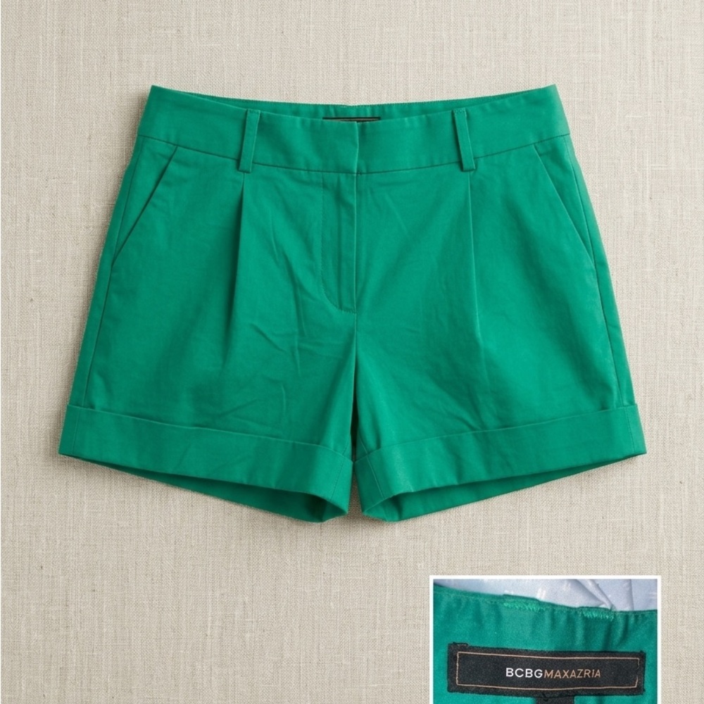BCBGMaxAzria Vibrant Green Tailored Cuffed Shorts